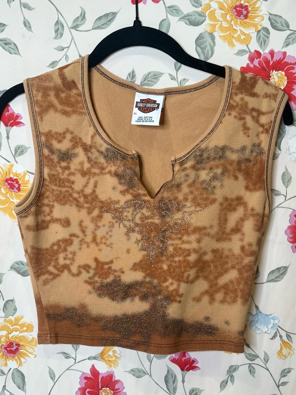 HARLEY-DAVIDSON | Tan Brown Glitter Sleeveless Crop Top | *flawed* | Size XL